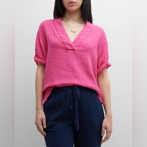 Xirena Avery Short-Sleeve V-Neck Gauze Top Hot Pink Women’s Size Small